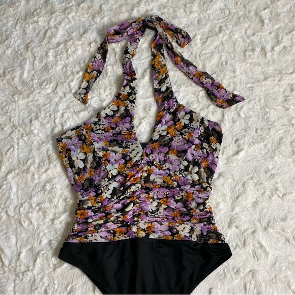 Lulu's Women's Blossoming Perfection Floral Mesh Cutout Halter Bodysuit Medium - Picture 8 of 13